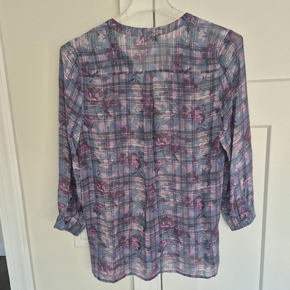 Joie Silk Blouse Brigid Clear Skies Semi Sheer Long Sleeve Size S - Picture 6 of 11
